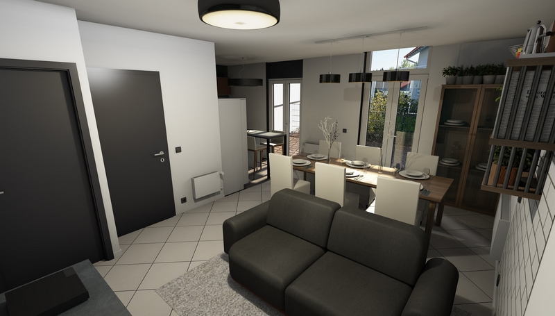 Coordination de travaux-Architecture d'intérieur-Projet 3D-Appartement Familial-Table à manger-Buffet-Perspectives 3D-réaménagement-Ginel-Séjour-Image1