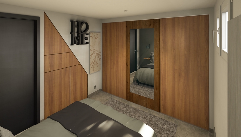 Coordination de travaux-Architecture d'intérieur-Projet 3D-Maison Familial-Perspectives 3D-Chambre d'Amis-Pitot-Etagère