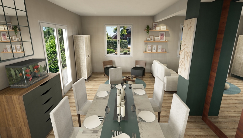 Coordination de travaux-Architecture d'intérieur-Projet 3D-Maison Familial-Panse-Perspectives-Salle à manger-Travaux