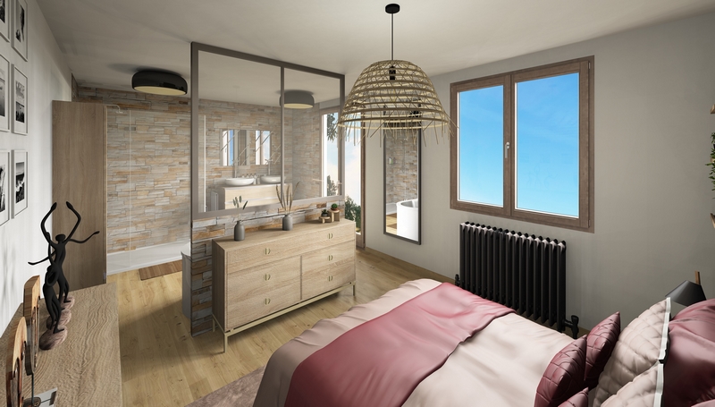 Coordination de travaux-Architecture d&rsquo;intérieur-Projet 3D-Relooking et Rénovation Maison Etage-Perspectives-Cordier-Suite des Maîtres-Agencement-DPLG