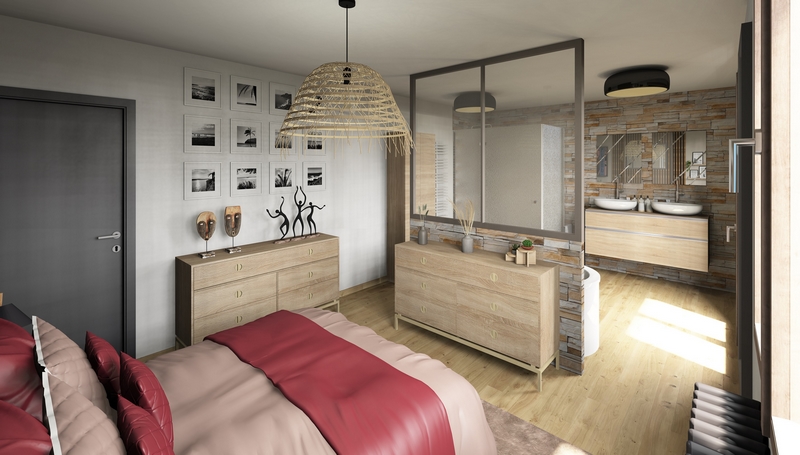 Coordination de travaux-Architecture d&rsquo;intérieur-Projet 3D-Relooking et Rénovation Maison Etage-Perspectives-Cordier-Suite des Maîtres-Agencement-DTU