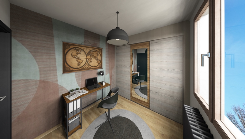 Coordination de travaux-Architecture d&rsquo;intérieur-Projet 3D-Relooking et Rénovation Maison Etage-Perspectives-Mercurol-Cordier-Bureau-Artisans