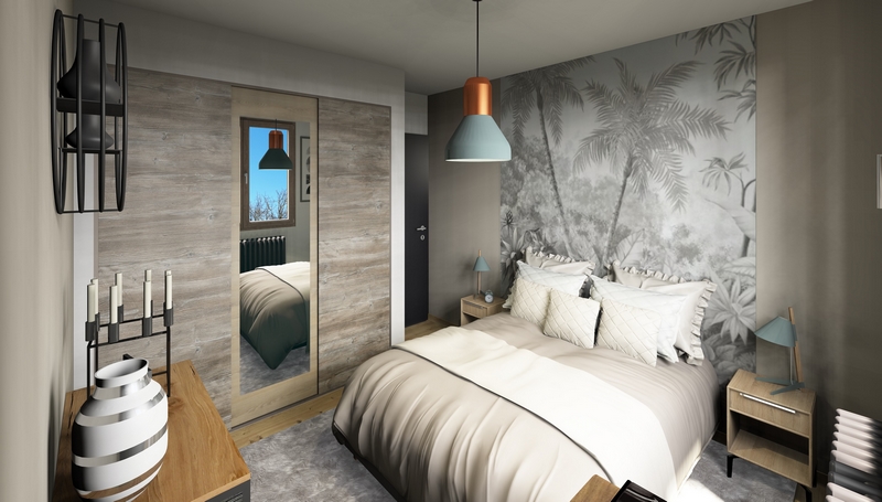 Coordination de travaux-Architecture d&rsquo;intérieur-Projet 3D-Relooking et Rénovation Maison Etage-Perspectives-Mercurol-Cordier-Chambre2 -DPLG