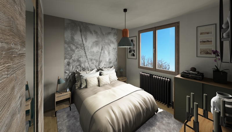 Coordination de travaux-Architecture d&rsquo;intérieur-Projet 3D-Relooking et Rénovation Maison Etage-Perspectives-Mercurol-Cordier-Chambre2 -DTU