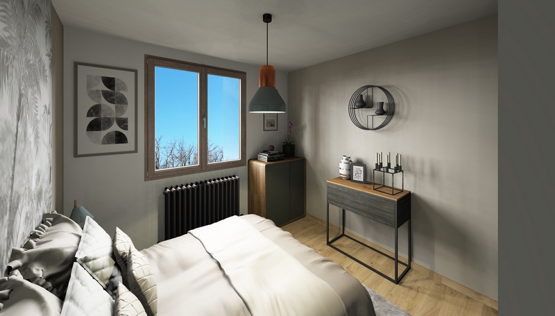 Coordination de travaux-Architecture d&rsquo;intérieur-Projet 3D-Relooking et Rénovation Maison Etage-Perspectives-Mercurol-Cordier-Chambre2 -LVT