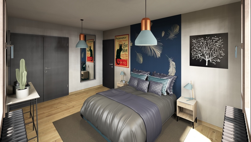 Coordination de travaux-Architecture d&rsquo;intérieur-Projet 3D-Relooking et Rénovation Maison Etage-Perspectives-Mercurol-Cordier-Chambre3 -Décoration