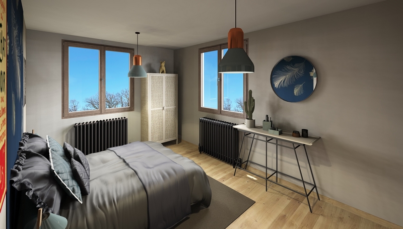 Coordination de travaux-Architecture d&rsquo;intérieur-Projet 3D-Relooking et Rénovation Maison Etage-Perspectives-Mercurol-Cordier-Chambre3