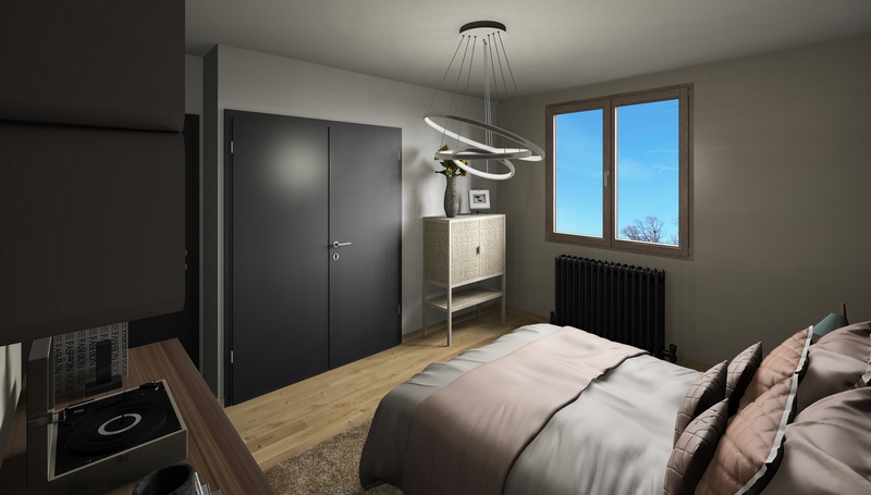 Coordination de travaux-Architecture d&rsquo;intérieur-Projet 3D-Relooking et Rénovation Maison Etage-Perspectives-Mercurol-Cordier-Chambre4-Aménagement