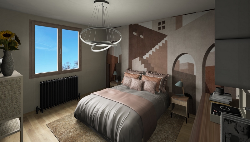 Coordination de travaux-Architecture d&rsquo;intérieur-Projet 3D-Relooking et Rénovation Maison Etage-Perspectives-Mercurol-Cordier-Chambre4-Placard