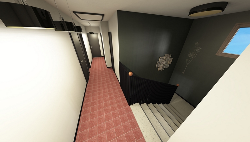 Coordination de travaux-Architecture d&rsquo;intérieur-Projet 3D-Relooking et Rénovation Maison Etage-Perspectives-Mercurol-Cordier-Escalier-Agencement