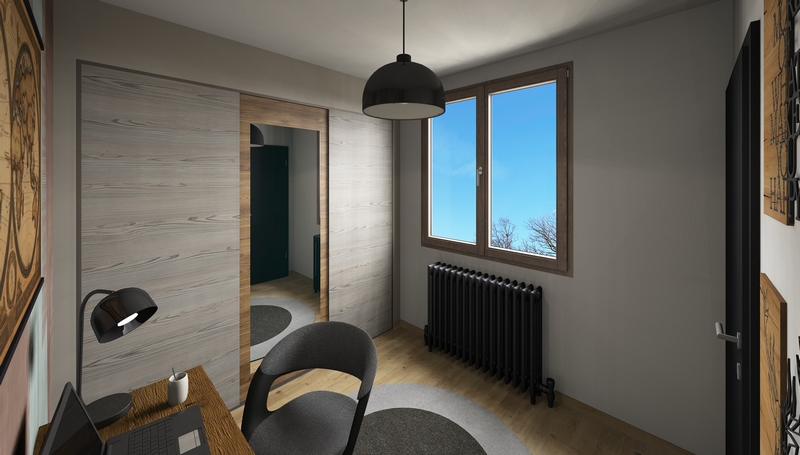 Coordination de travaux-Architecture d&rsquo;intérieur-Projet 3D-Relooking et Rénovation Maison Etage-Perspectives-Mercurol-Cordier-Parquet