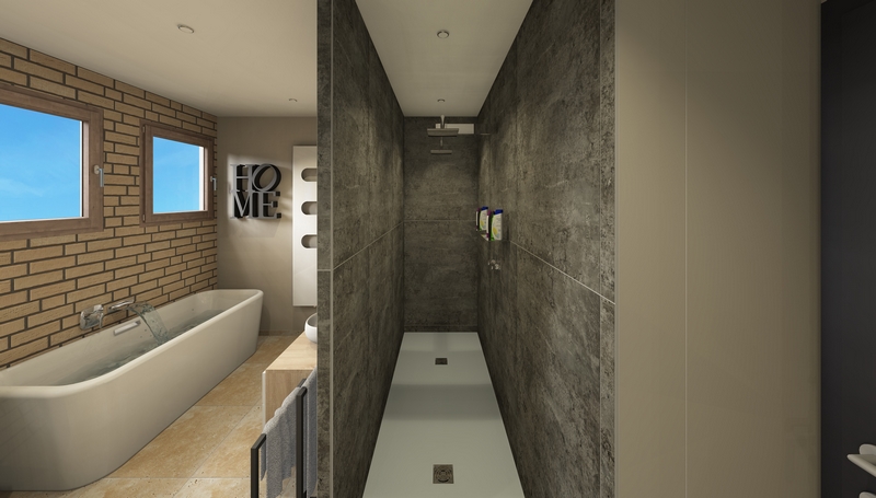Coordination de travaux-Architecture d&rsquo;intérieur-Projet 3D-Relooking et Rénovation Maison Etage-Perspectives-Mercurol-Cordier-Salle de Bain-Douche