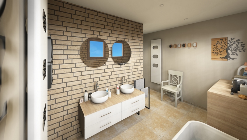 Coordination de travaux-Architecture d&rsquo;intérieur-Projet 3D-Relooking et Rénovation Maison Etage-Perspectives-Mercurol-Cordier-Salle de Bain-Décaration