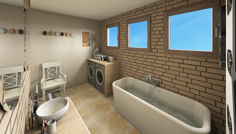 Coordination de travaux-Architecture d&rsquo;intérieur-Projet 3D-Relooking et Rénovation Maison Etage-Perspectives-Mercurol-Cordier-Salle de Bain-LVT