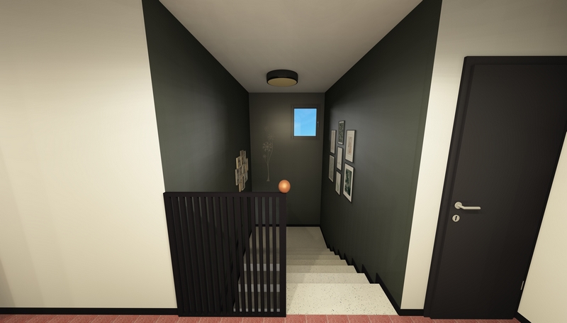 Coordination de travaux-Architecture d'intérieur-Projet 3D-Rénovation Maison Etage V2-Perspectives-Mercurol-Cordier-Escalier-Décoration