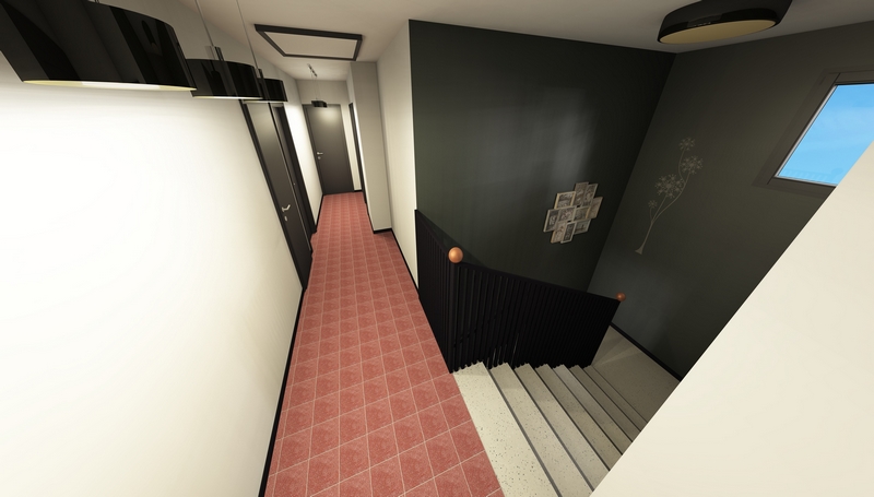 Coordination de travaux-Architecture d'intérieur-Projet 3D-Rénovation Maison Etage V2-Perspectives-Mercurol-Cordier-Escalier