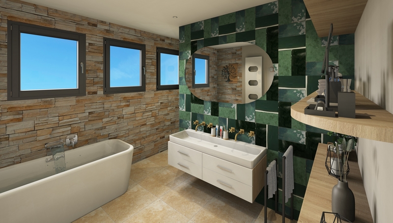 Coordination de travaux-Architecture d'intérieur-Projet 3D-Rénovation Maison Etage V2-Perspectives-Mercurol-Cordier-SDB-Artisans