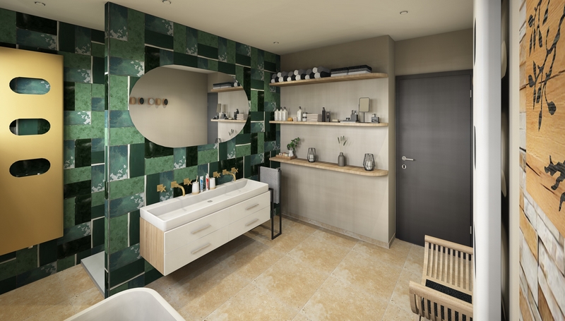 Coordination de travaux-Architecture d'intérieur-Projet 3D-Rénovation Maison Etage V2-Perspectives-Mercurol-Cordier-SDB