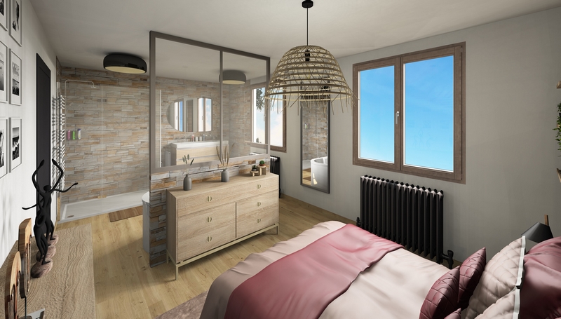 Coordination de travaux-Architecture d'intérieur-Projet 3D-Rénovation Maison Etage V2-Perspectives-Mercurol-Cordier-Suite des Maîtres-Décoration