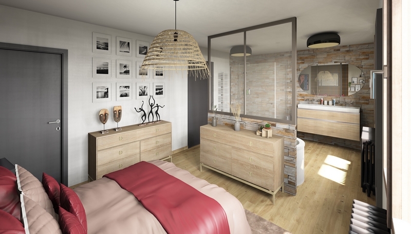 Coordination de travaux-Architecture d'intérieur-Projet 3D-Rénovation Maison Etage V2-Perspectives-Mercurol-Cordier-Suite des Maîtres